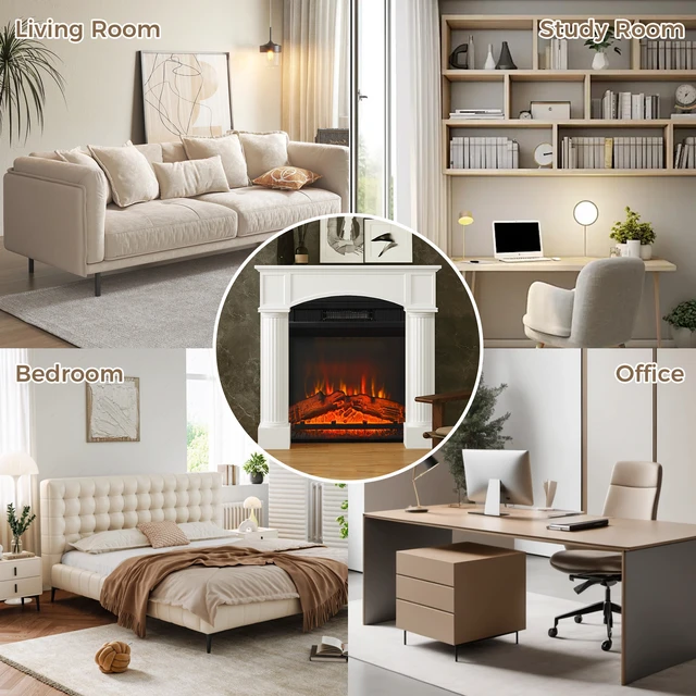 Alt view image 3 of 7 - Fireplace Mantel, Freestanding Fireplace Surround with Leg for Electric 43.3 Inch 39.8 Inch, White, Solid Wood