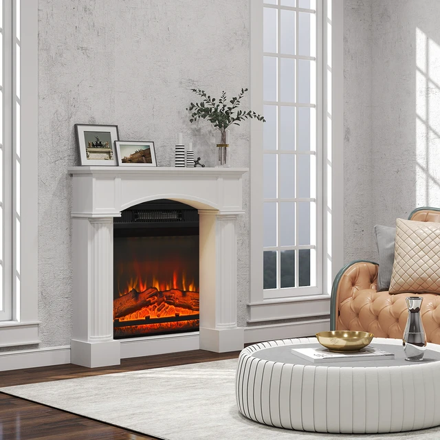 Alt view image 2 of 7 - Fireplace Mantel, Freestanding Fireplace Surround with Leg for Electric 43.3 Inch 39.8 Inch, White, Solid Wood
