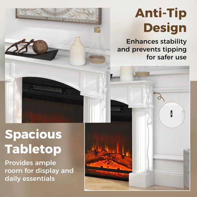 Alt view image 4 of 7 - Fireplace Mantel, Freestanding Fireplace Surround with Leg for Electric 43.3 Inch 39.8 Inch, White, Solid Wood