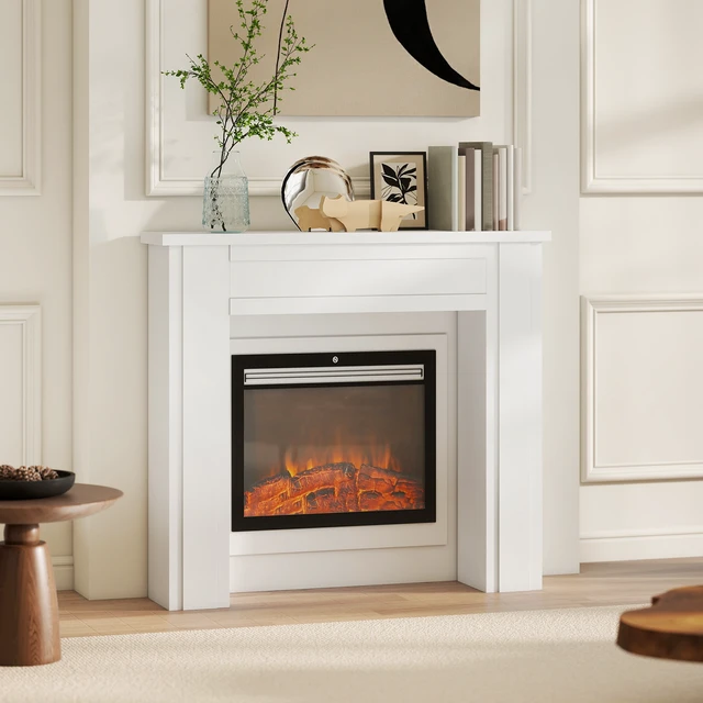 Alt view image 3 of 7 - Fireplace Mantel, Freestanding Fireplace Surround with Leg for Electric 44.7 Inch 40 Inch, White, MDF and Iron
