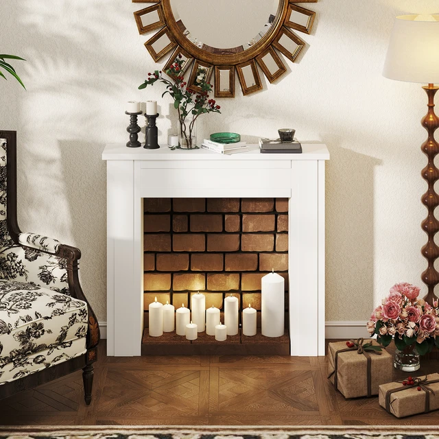 Alt view image 4 of 7 - Fireplace Mantel, Freestanding Fireplace Surround with Leg for Electric 44.7 Inch 40 Inch, White, MDF and Iron
