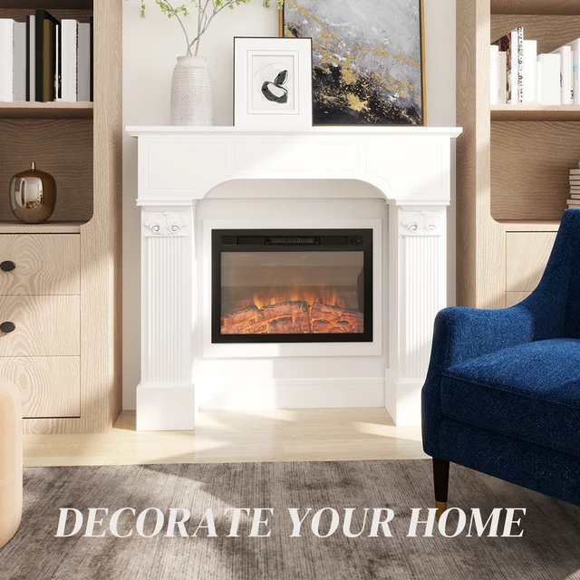 Alt view image 6 of 7 - Baroque Fireplace Mantel, Freestanding Fireplace Surround with Ionic Leg for Electric 43.25 Inch 42.75 Inch, White