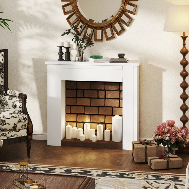 Alt view image 2 of 7 - Fireplace Mantel, Freestanding Fireplace Surround with Leg for Electric 44.7 Inch 40 Inch, White, MDF and Iron