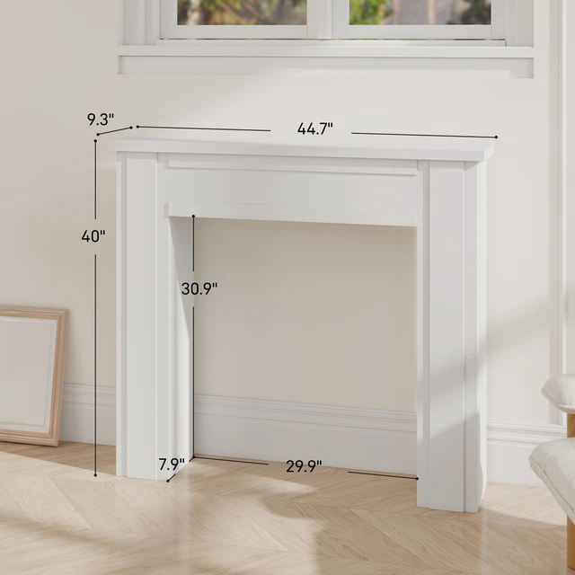 Alt view image 7 of 7 - Fireplace Mantel, Freestanding Fireplace Surround with Leg for Electric 44.7 Inch 40 Inch, White, MDF and Iron