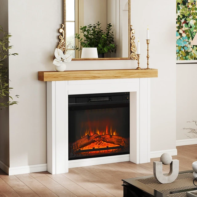 Alt view image 3 of 7 - Fireplace Mantel, Freestanding Fireplace Surround with Leg for Electric 51.2 Inch 40.6 Inch, Tan Natural, MDF
