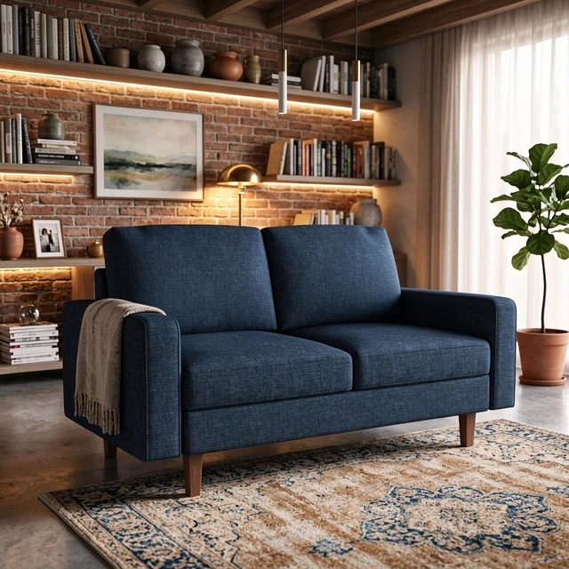 Main image of Loveseat Sofa, 2 Seat Polyester Fabric Couch with Tapered Wood Legs Removable Cushion Small Sofa for Living Throw