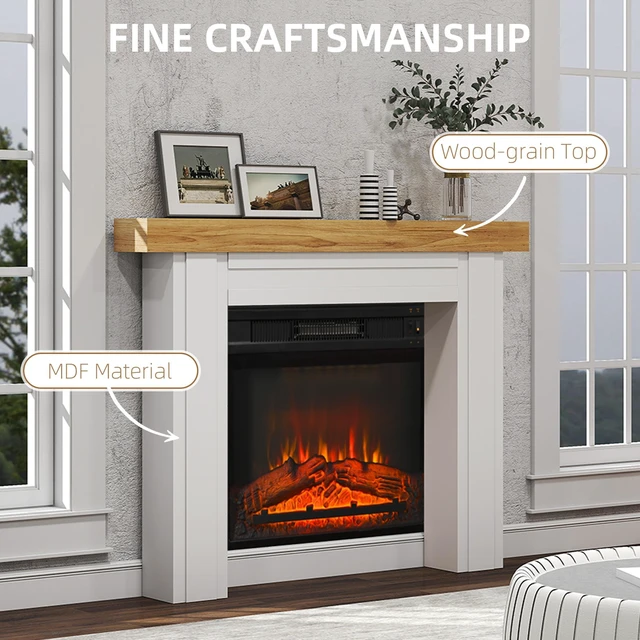 Alt view image 5 of 7 - Fireplace Mantel, Freestanding Fireplace Surround with Leg for Electric 51.2 Inch 40.6 Inch, Tan Natural, MDF