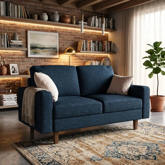 Alt view image 6 of 7 - Loveseat Sofa, 2 Seat Polyester Fabric Couch with Tapered Wood Legs Removable Cushion Small Sofa for Living Throw