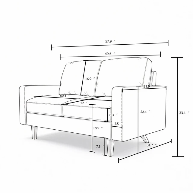 Alt view image 2 of 7 - Loveseat Sofa, 2 Seat Polyester Fabric Couch with Tapered Wood Legs Removable Cushion Small Sofa for Living, Beige