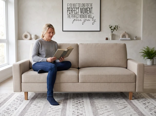Alt view image 3 of 7 - Loveseat Sofa, 2 Seat Polyester Fabric Couch with Tapered Wood Legs Removable Cushion Small Sofa for Living, Beige