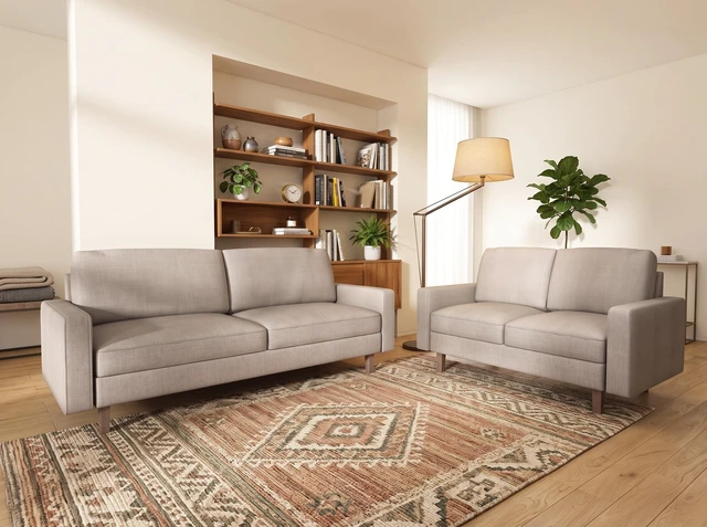 Alt view image 4 of 7 - Loveseat Sofa, 2 Seat Polyester Fabric Couch with Tapered Wood Legs Removable Cushion Small Sofa for Living, Beige
