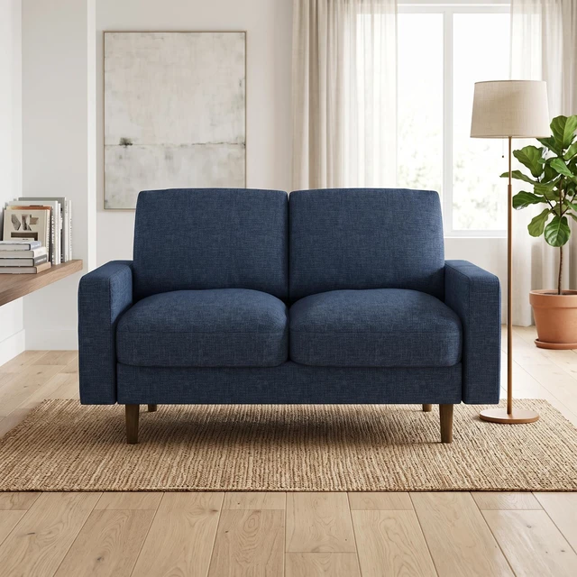 Main image of 2 Seat Loveseat Sofa, Polyester Fabric Couch Without Accent Pillows Loose Back Cushion for Small Space Living, Dark