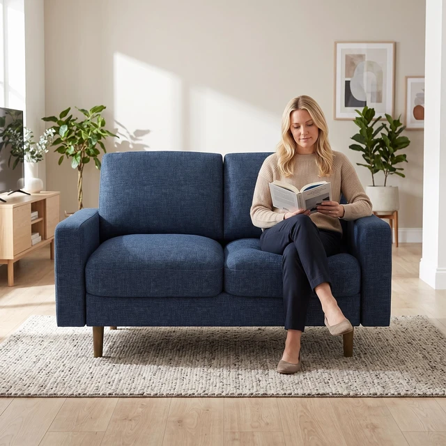 Alt view image 7 of 7 - 2 Seat Loveseat Sofa, Polyester Fabric Couch Without Accent Pillows Loose Back Cushion for Small Space Living, Dark