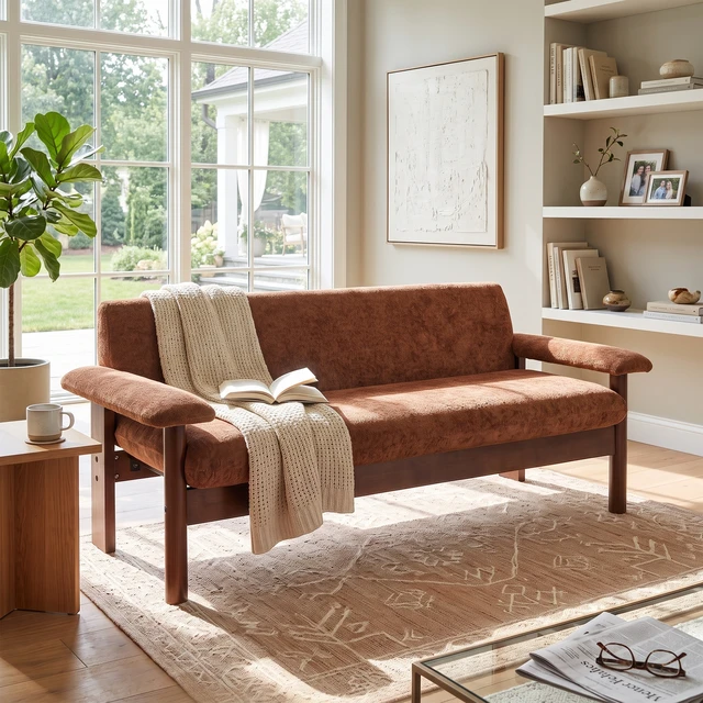 Alt view image 3 of 6 - 69.9 Inch Sofa Chenille Upholstered Couch with Pillow Top Arms and Sewn Pillow Back Rubberwood Legs Single Cushion Sofa