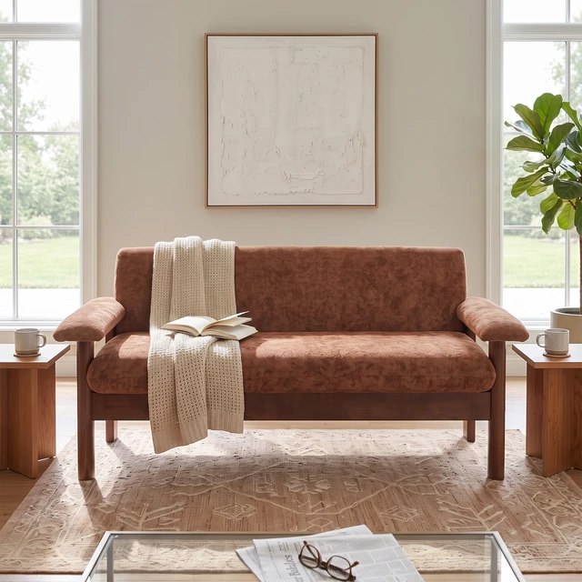 Alt view image 4 of 6 - 69.9 Inch Sofa Chenille Upholstered Couch with Pillow Top Arms and Sewn Pillow Back Rubberwood Legs Single Cushion Sofa