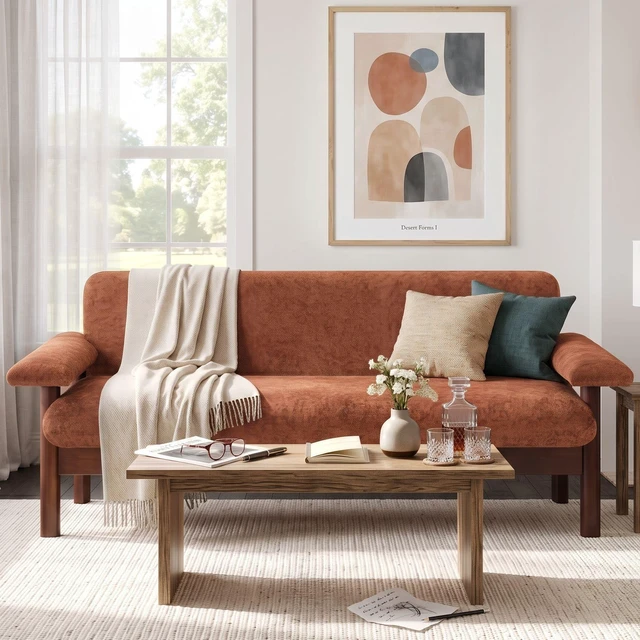 Main image of 69.9 Inch Sofa Chenille Upholstered Couch with Pillow Top Arms and Sewn Pillow Back Rubberwood Legs Single Cushion Sofa