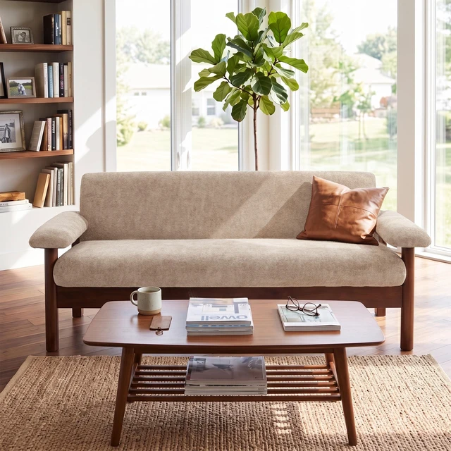 Alt view image 5 of 7 - 69.9 Inch Sofa Chenille Upholstered Couch with Pillow Top Arms and Sewn Pillow Back Rubberwood Legs Single Cushion Sofa