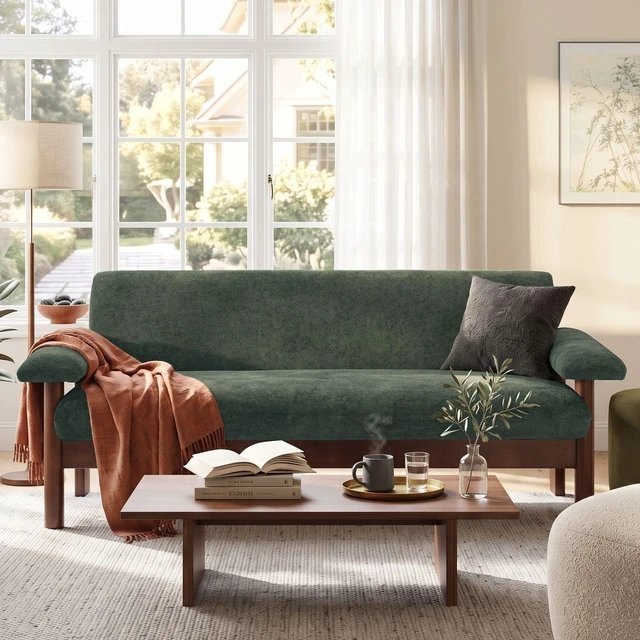 Main image of 69.9 Inch Sofa Chenille Upholstered Couch with Pillow Top Arms and Sewn Pillow Back Rubberwood Legs Single Cushion Sofa