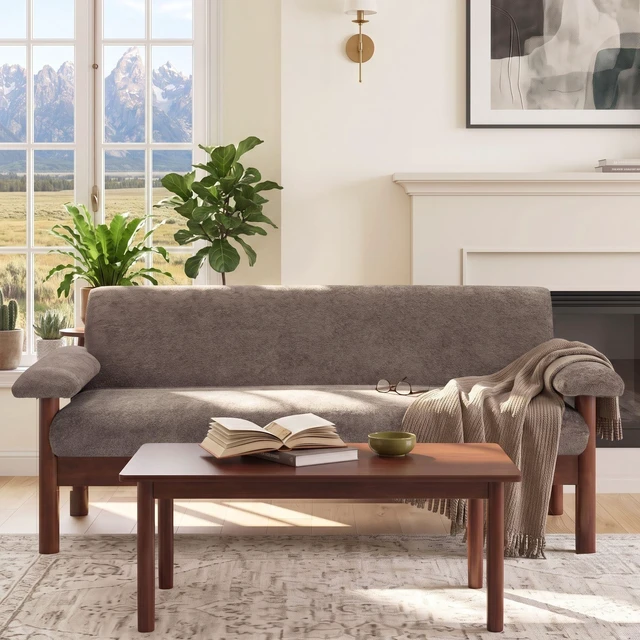 Main image of 69.9 Inch Sofa Chenille Upholstered Couch with Pillow Top Arms and Sewn Pillow Back Rubberwood Legs Single Cushion Sofa