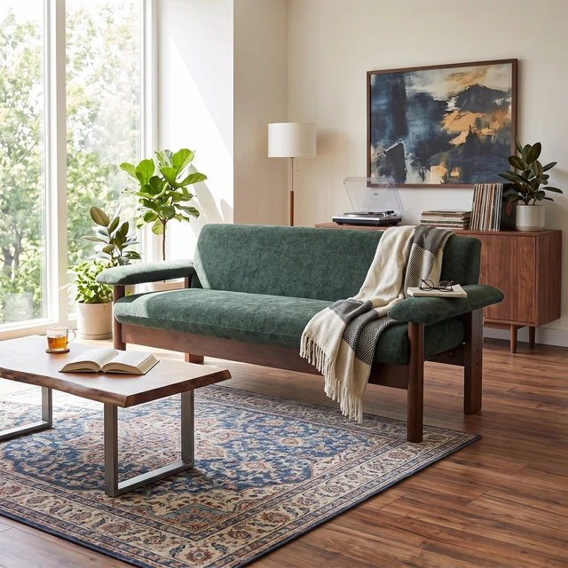 Alt view image 4 of 6 - 69.9 Inch Sofa Chenille Upholstered Couch with Pillow Top Arms and Sewn Pillow Back Rubberwood Legs Single Cushion Sofa