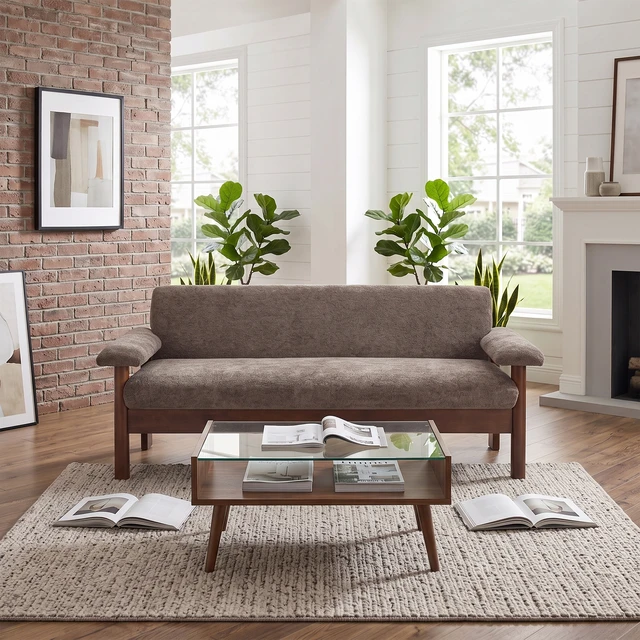 Alt view image 5 of 7 - 69.9 Inch Sofa Chenille Upholstered Couch with Pillow Top Arms and Sewn Pillow Back Rubberwood Legs Single Cushion Sofa