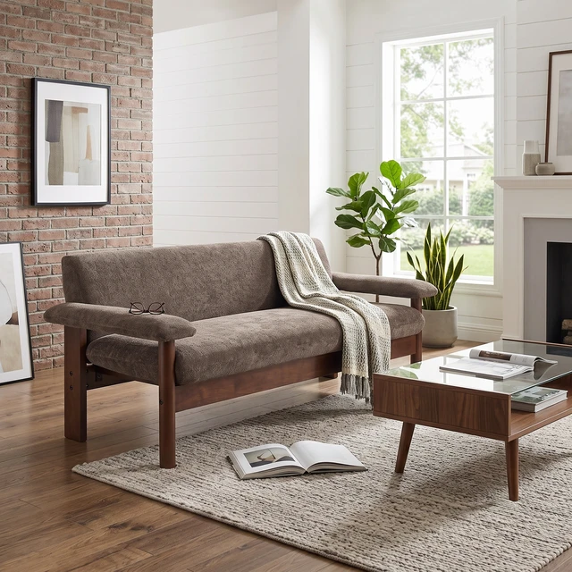Alt view image 4 of 7 - 69.9 Inch Sofa Chenille Upholstered Couch with Pillow Top Arms and Sewn Pillow Back Rubberwood Legs Single Cushion Sofa