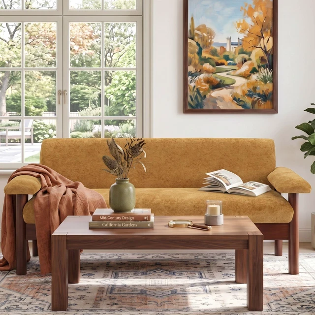 Main image of 69.9 Inch Sofa Chenille Upholstered Couch with Pillow Top Arms and Sewn Pillow Back Rubberwood Legs Single Cushion Sofa