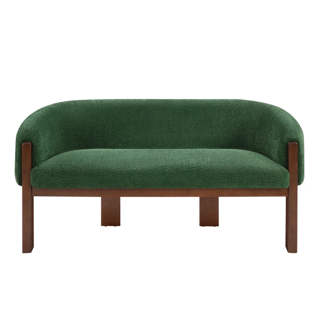 Main image of Boucle Loveseat, Curved Upholstered Settee Sofa with Solid Rubber Wood Legs 63.25 Inch Compact Accent Couch for Living