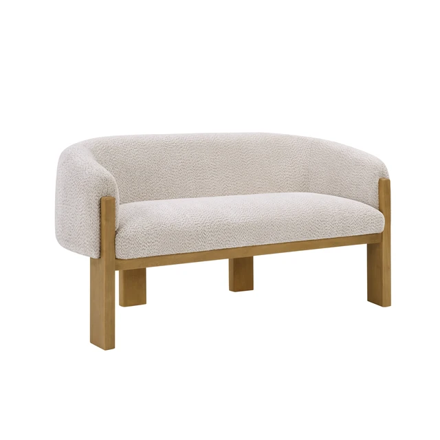 Alt view image 2 of 7 - Boucle Loveseat, Curved Upholstered Settee Sofa with Solid Rubber Wood Legs 63.25 Inch Compact Accent Couch for Living