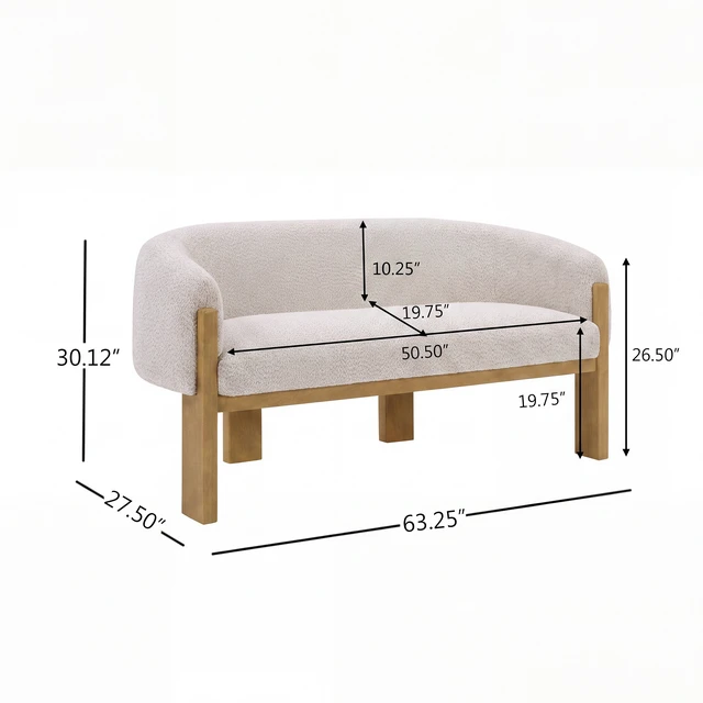 Alt view image 3 of 7 - Boucle Loveseat, Curved Upholstered Settee Sofa with Solid Rubber Wood Legs 63.25 Inch Compact Accent Couch for Living