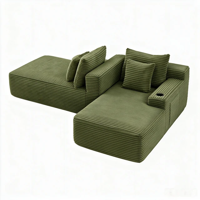 Alt view image 5 of 7 - Compressible Double Chaise Lounge with Cupholders Assembly Required, Fluffy Sleeper Loveseat for Indoor Living Reading