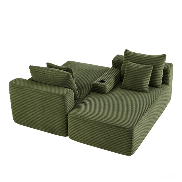 Alt view image 6 of 7 - Compressible Double Chaise Lounge with Cupholders Assembly Required, Fluffy Sleeper Loveseat for Indoor Living Reading