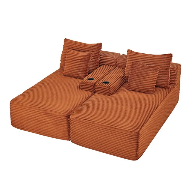 Alt view image 3 of 7 - Compressible Double Chaise Lounge with Cupholders Assembly Required, Fluffy Sleeper Loveseat for Indoor Living Reading