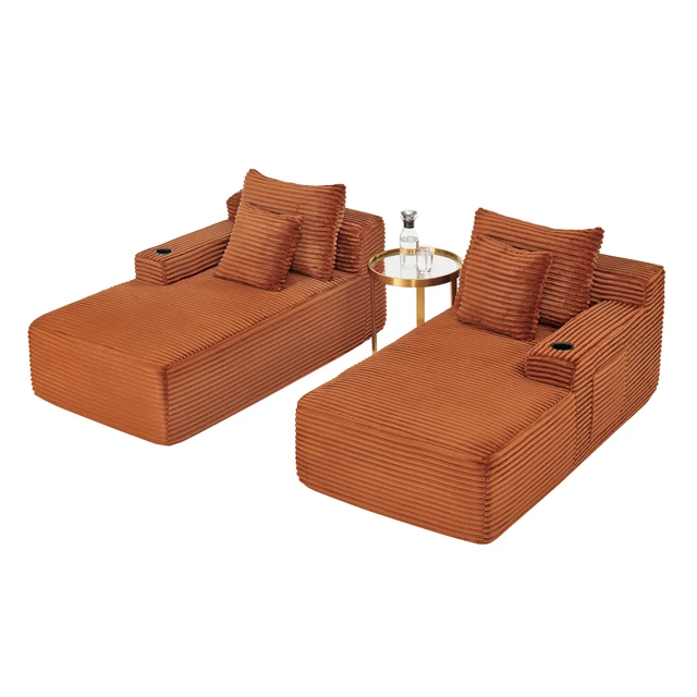 Alt view image 4 of 7 - Compressible Double Chaise Lounge with Cupholders Assembly Required, Fluffy Sleeper Loveseat for Indoor Living Reading