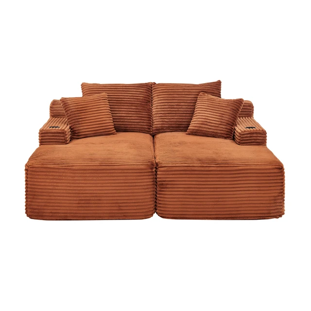 Alt view image 6 of 7 - Compressible Double Chaise Lounge with Cupholders Assembly Required, Fluffy Sleeper Loveseat for Indoor Living Reading