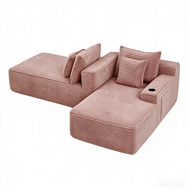 Alt view image 3 of 7 - Compressible Double Chaise Lounge with Cupholders Assembly Required, Fluffy Sleeper Loveseat for Indoor Living Reading