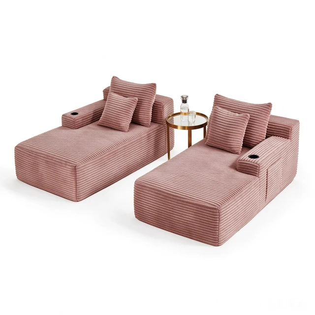 Alt view image 5 of 7 - Compressible Double Chaise Lounge with Cupholders Assembly Required, Fluffy Sleeper Loveseat for Indoor Living Reading