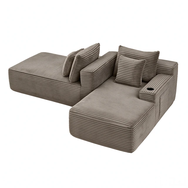 Alt view image 3 of 7 - Compressible Double Chaise Lounge with Cupholders Assembly Required, Fluffy Sleeper Loveseat for Indoor Living Reading