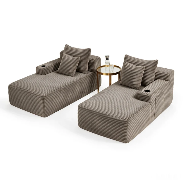 Alt view image 4 of 7 - Compressible Double Chaise Lounge with Cupholders Assembly Required, Fluffy Sleeper Loveseat for Indoor Living Reading
