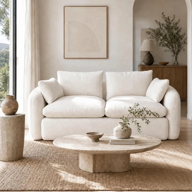 Alt view image 2 of 7 - Seater Compressed Sofa with Full High Resilience Sponge, Chenille Upholstery Loveseat for and Use, Milk White, Foam