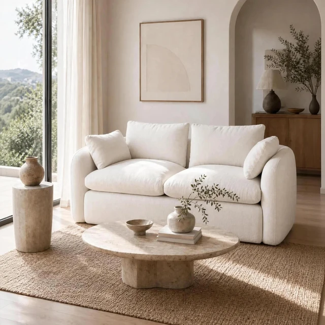 Alt view image 5 of 7 - Seater Compressed Sofa with Full High Resilience Sponge, Chenille Upholstery Loveseat for and Use, Milk White, Foam