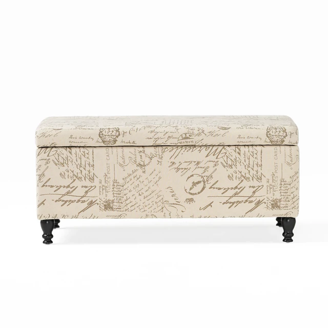 Alt view image 2 of 7 - Storage Ottoman, Rectangular Ottoman Bench Upholstered Storage Bench Foot Rest for Living Entryway, Beige Reclaimed