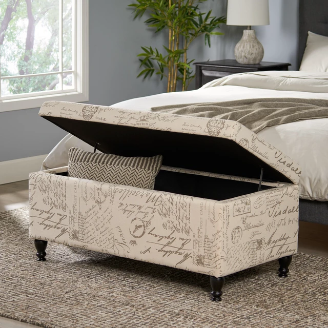 Alt view image 3 of 7 - Storage Ottoman, Rectangular Ottoman Bench Upholstered Storage Bench Foot Rest for Living Entryway, Beige Reclaimed
