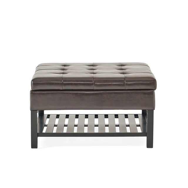 Alt view image 2 of 7 - Storage Ottoman Coffee Table, Square Ottoman with Storage and Bottom Rack Tufted Upholstered Coffee Table for Living