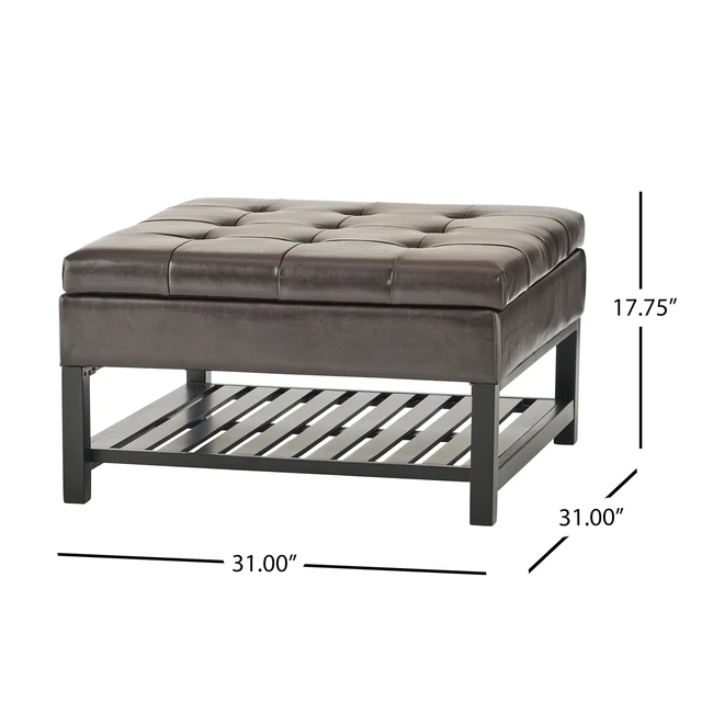 Alt view image 5 of 7 - Storage Ottoman Coffee Table, Square Ottoman with Storage and Bottom Rack Tufted Upholstered Coffee Table for Living