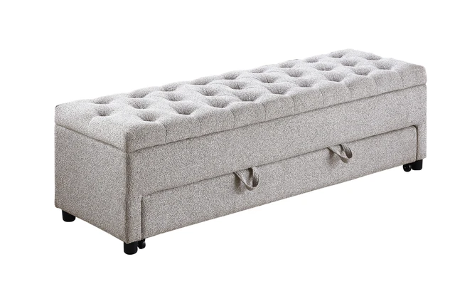 Alt view image 2 of 7 - Living Furniture Ottoman Storage and Underseat Drawer Color 1 pc Ottoman Tufted Seat Boucle, Beige, Boucle, Fabric