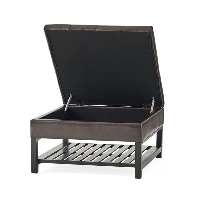 Alt view image 7 of 7 - Storage Ottoman Coffee Table, Square Ottoman with Storage and Bottom Rack Tufted Upholstered Coffee Table for Living