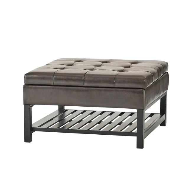 Alt view image 6 of 7 - Storage Ottoman Coffee Table, Square Ottoman with Storage and Bottom Rack Tufted Upholstered Coffee Table for Living