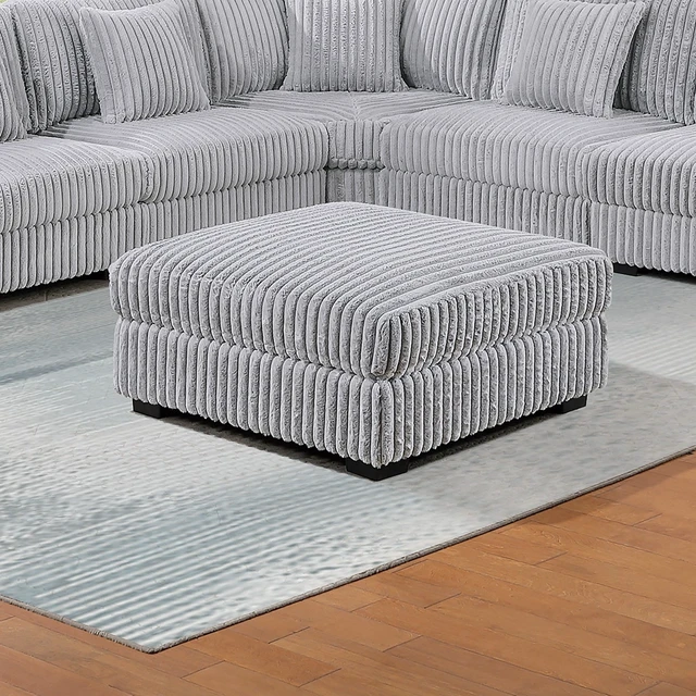 Alt view image 3 of 7 - 1 pc Ottoman Mink Fur Like Corduroy Fabric Upholstered Living Furniture, Gray Mink