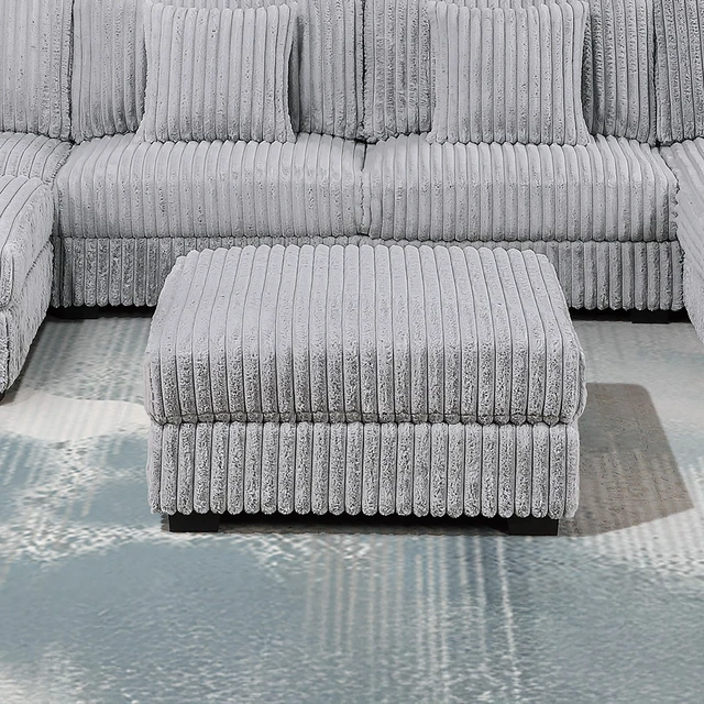 Alt view image 4 of 7 - 1 pc Ottoman Mink Fur Like Corduroy Fabric Upholstered Living Furniture, Gray Mink